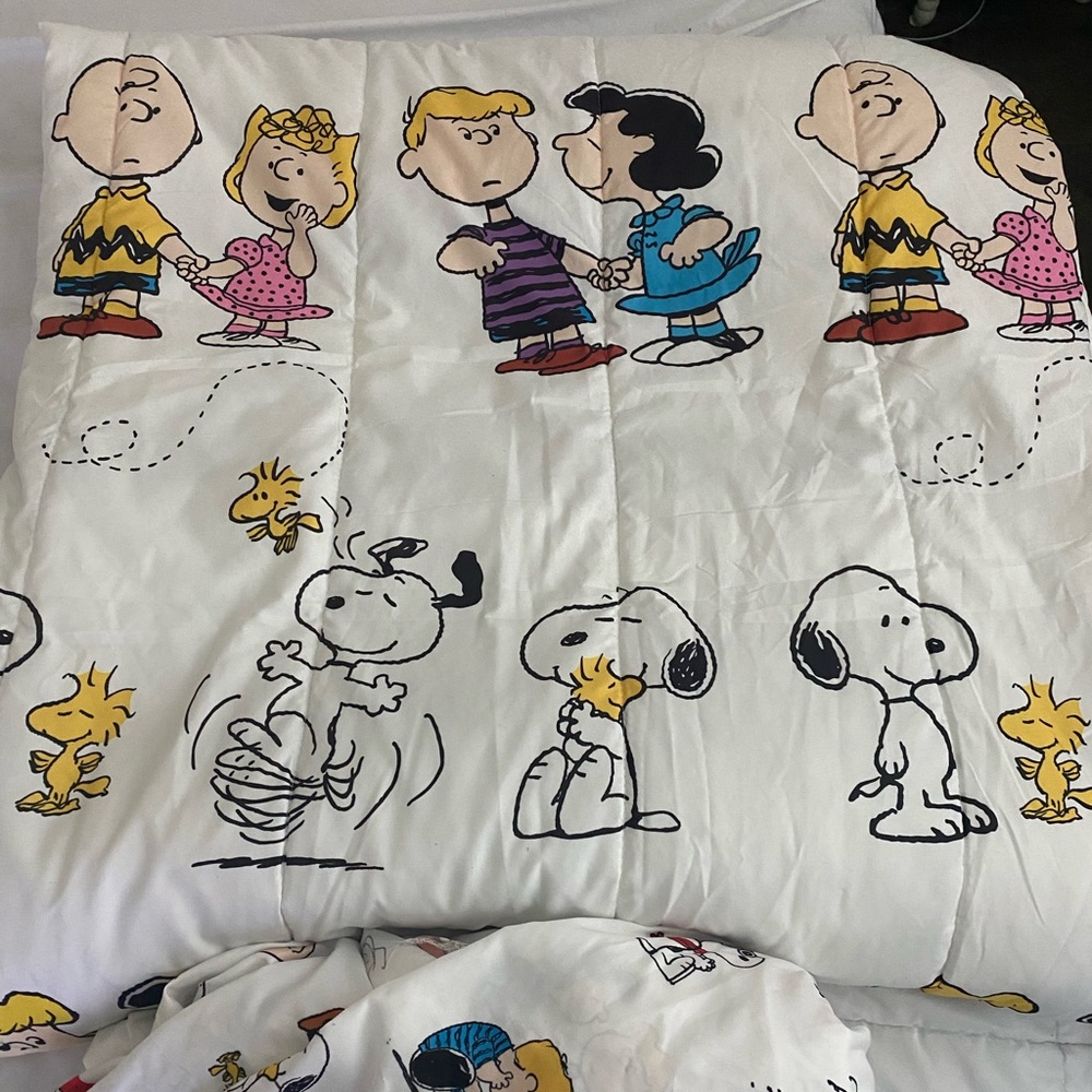 Peanuts Full Size Quilt, Flat Sheet And Fitted Sheet